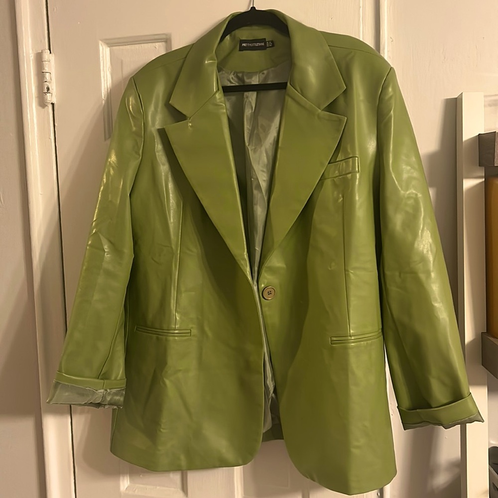 Olive Faux Leather Blazer
